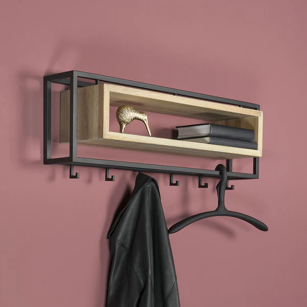 Wandgarderobe Salo - Holz - Metall / Eiche massiv - Schwarz / Eiche - Breite: 78 cm - Image 2