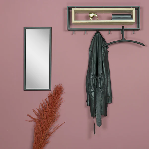 Wandgarderobe Salo - Holz - Metall / Eiche massiv - Schwarz / Eiche - Breite: 78 cm - Image 3