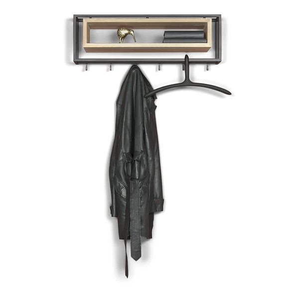 Wandgarderobe Salo - Holz - Metall / Eiche massiv - Schwarz / Eiche - Breite: 78 cm - Image 4