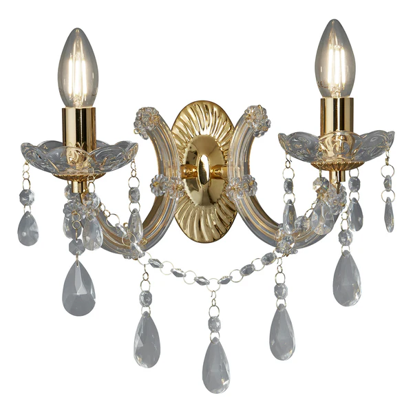 Wandleuchte Marie Therese - Kristallglas / Stahl - 2-flammig - Messing