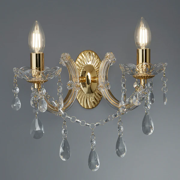 Wandleuchte Marie Therese - Kristallglas / Stahl - 2-flammig - Messing - Image 2