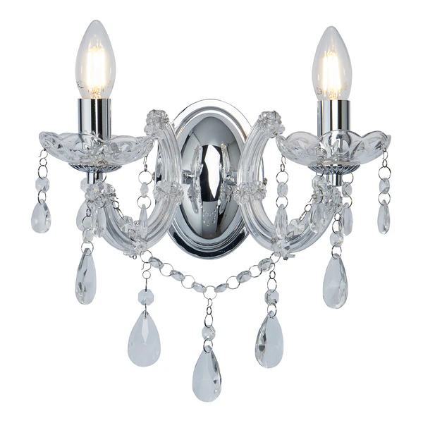 Wandleuchte Marie Therese - Kristallglas / Stahl - 2-flammig - Silber