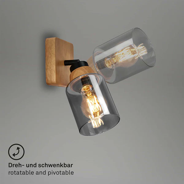 Wandleuchte Meidelo - Aluminium / Rauchglas - Schwarz / Eiche - Flammenanzahl: 1 - Image 4