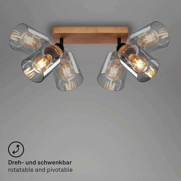 Wandleuchte Meidelo - Aluminium / Rauchglas - Schwarz / Eiche - Flammenanzahl: 2 - Image 4