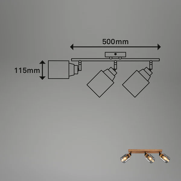 Wandleuchte Meidelo - Aluminium / Rauchglas - Schwarz / Eiche - Flammenanzahl: 3 - Image 6