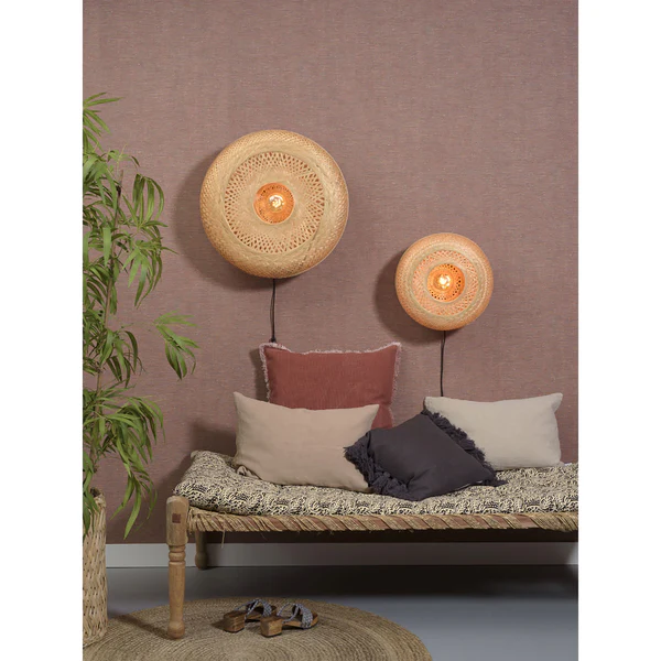Wandleuchte Palawan - Bambus massiv / Eisen - 1-flammig - Beige - Durchmesser: 40 cm - Image 4