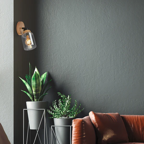 Wandleuchte Venteira 1-flammig - Aluminium / Eiche Massiv - Schwarz - Image 2