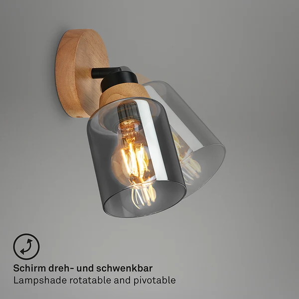 Wandleuchte Venteira 1-flammig - Aluminium / Eiche Massiv - Schwarz - Image 4