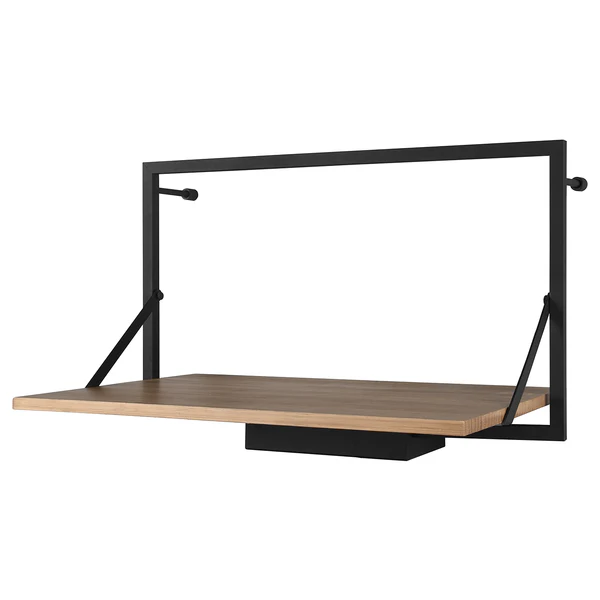 Wandregal Legno I - Inkl. Beleuchtung - Eukalytpus massiv / Metall - Eukalyptus / Schwarz - Breite: 50 cm