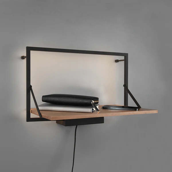 Wandregal Legno I - Inkl. Beleuchtung - Eukalytpus massiv / Metall - Eukalyptus / Schwarz - Breite: 50 cm - Image 3