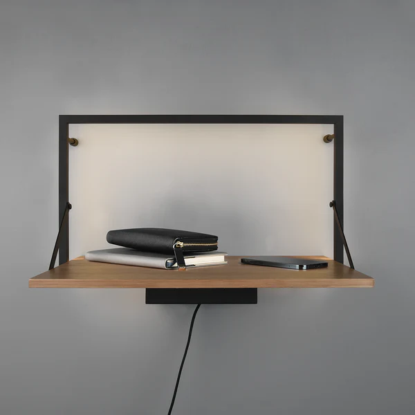 Wandregal Legno I - Inkl. Beleuchtung - Eukalytpus massiv / Metall - Eukalyptus / Schwarz - Breite: 50 cm - Image 4