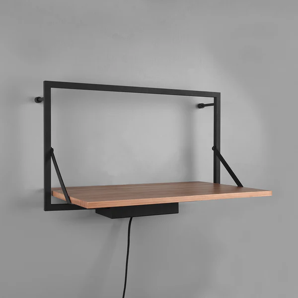Wandregal Legno I - Inkl. Beleuchtung - Eukalytpus massiv / Metall - Eukalyptus / Schwarz - Breite: 50 cm - Image 5