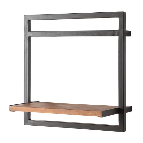 Wandregal MANCHESTER - Akazie massiv / Metall - Akazie / Anthrazit - 40 x 40 cm