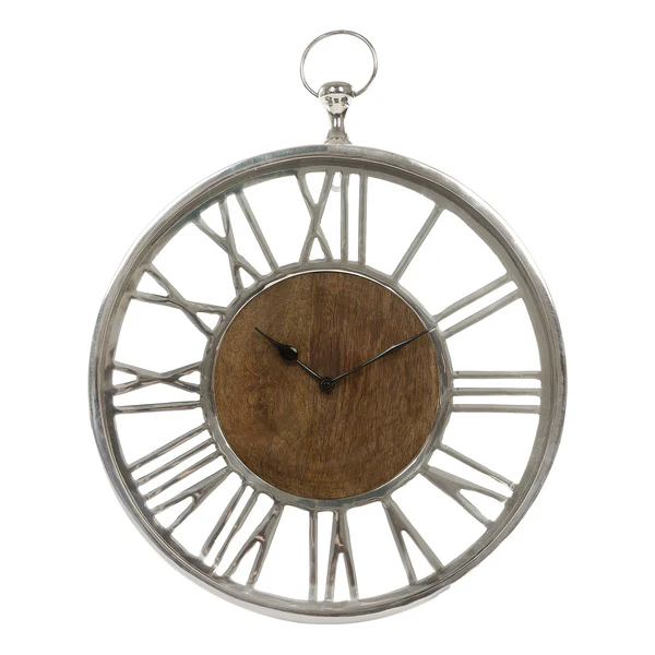 Wanduhr Dajana - Edelstahl / Mangoholz - Braun / Silber