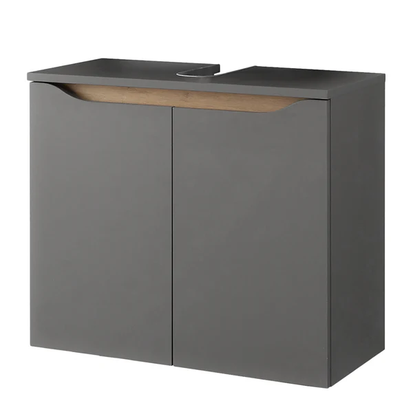 Waschbeckenunterschrank Tiberio I - Quarzgrau Matt / Eiche Riviera Dekor - Matt Grau