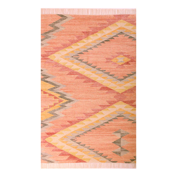 Wollteppich Vintage Zigzag - Wolle / Baumwolle - Berry - 65 x 135 cm