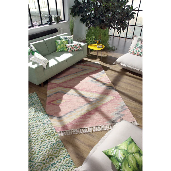 Wollteppich Vintage Zigzag - Wolle / Baumwolle - Berry - 65 x 135 cm - Image 3