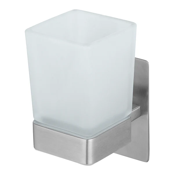 Zahnputzbecher Genova - Edelstahl / Glas - Matt Silber